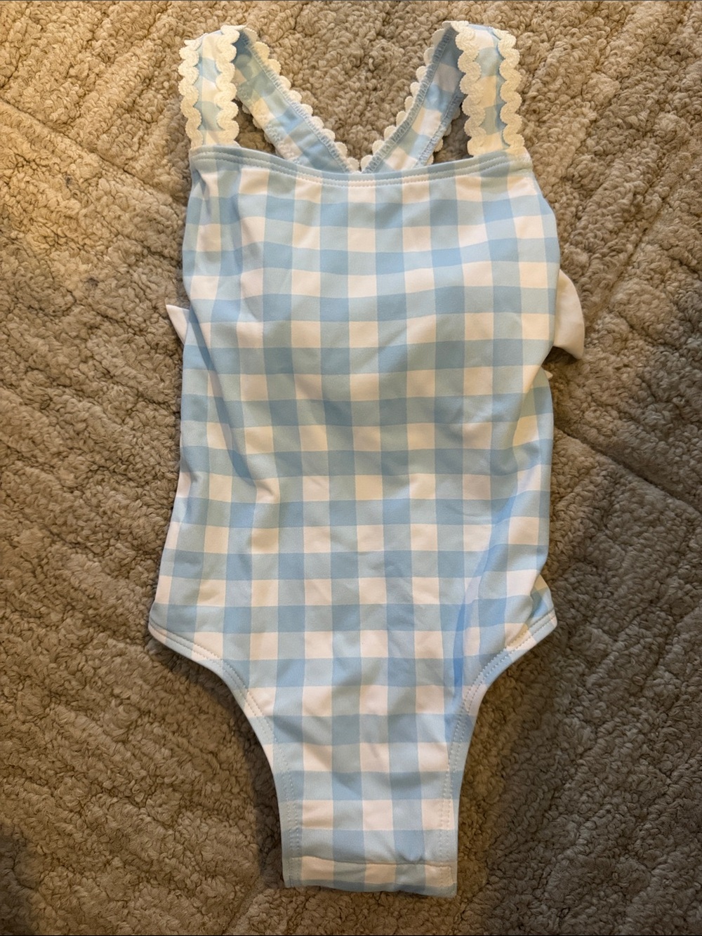 The Beaufort Bonnet Company Blue and White Gingham Girls Swim Bodysuit